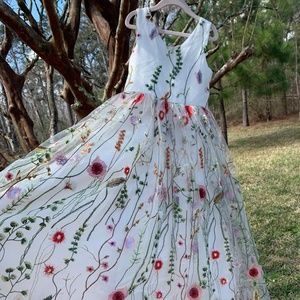 A-Line Floor Length Embroidered Flower Girl/Special Occasion Dress